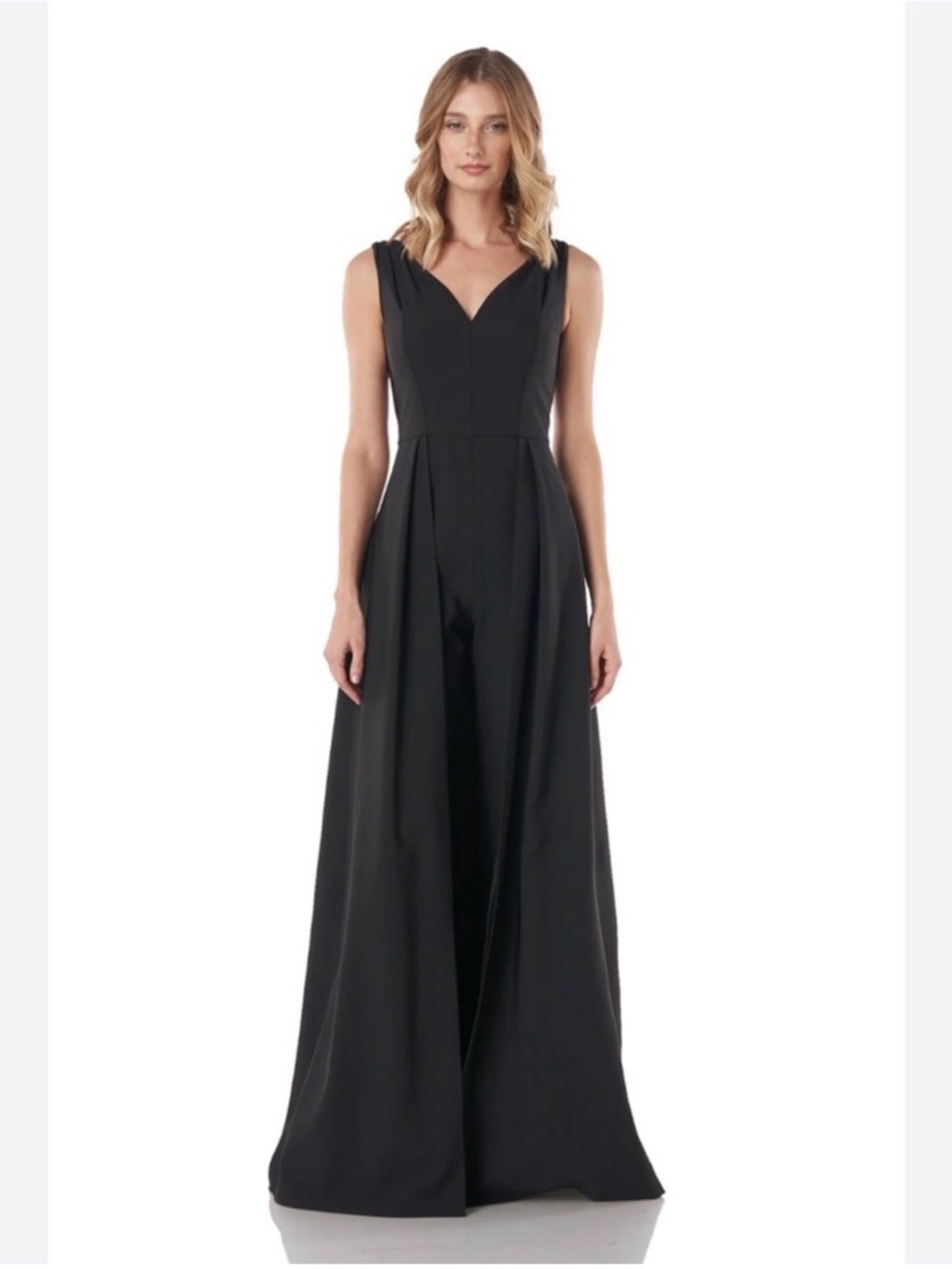 NWT Kay Unger Walk Through Elegant Black Sleeveless Jumpsuit with Dress Overlay